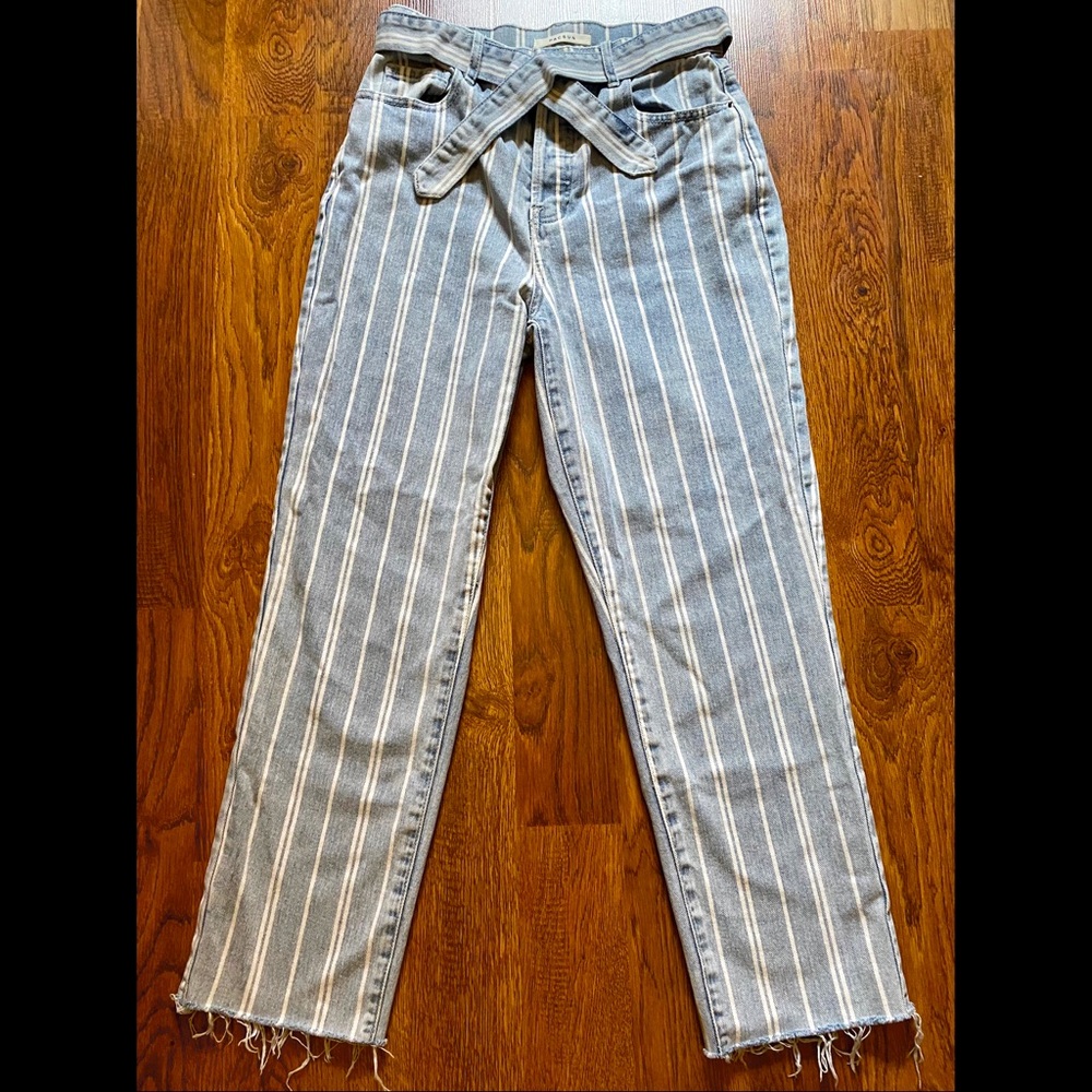 Striped High Rise Cropped Jeans